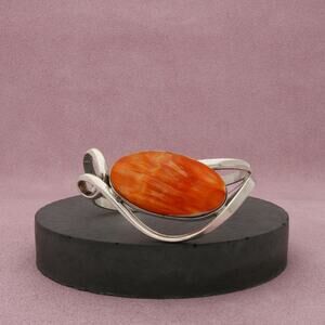 navajo sterling silver vintage bezel-set spiny oyster cuff bracelet size 6in